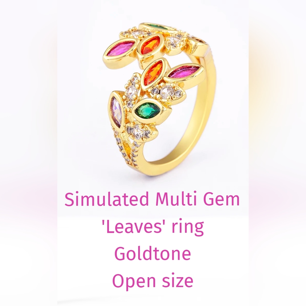 Simulated Multi gem 'leaves' ring, open size